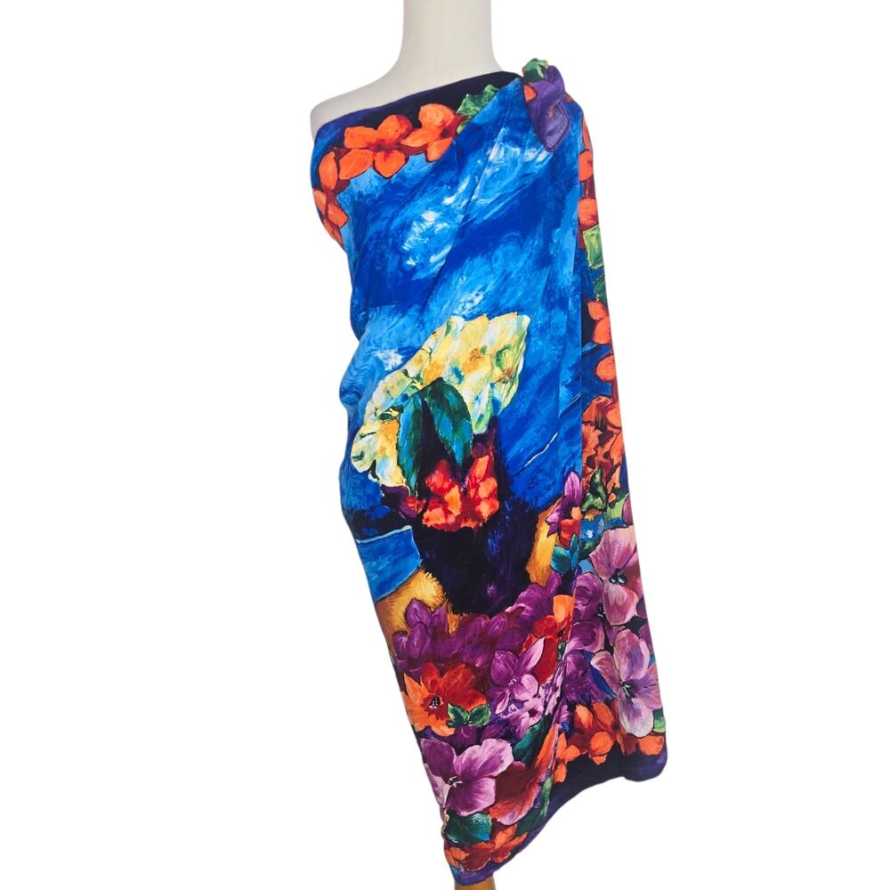 Vintage Gottex Sarong Swim Wrap Tropical South Pacific Ocean Hibiscus 51x44"